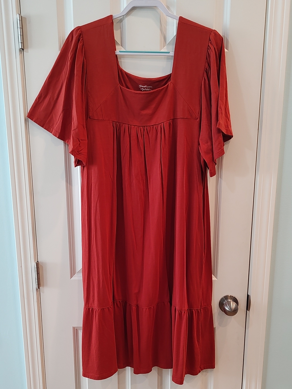 Gudrun Sjoden Terra Cotta Square-Neck Midi Dress
